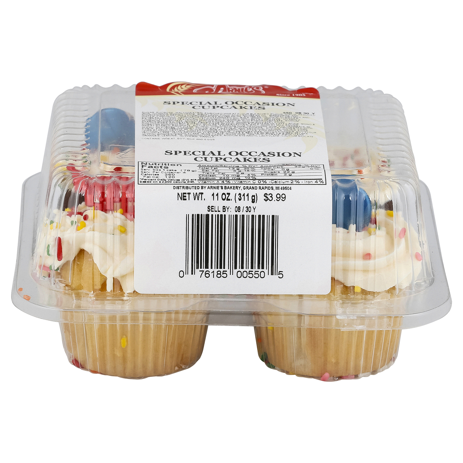 slide 1 of 2, Arnie's Bakery Special Occasion Cupcakes, 4 Count, 4 ct