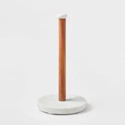 Marble Paper Towel Holder - Threshold™: Freestanding Off-White Kitchen Towel Holder, Wood & Marble, 13.25" Height