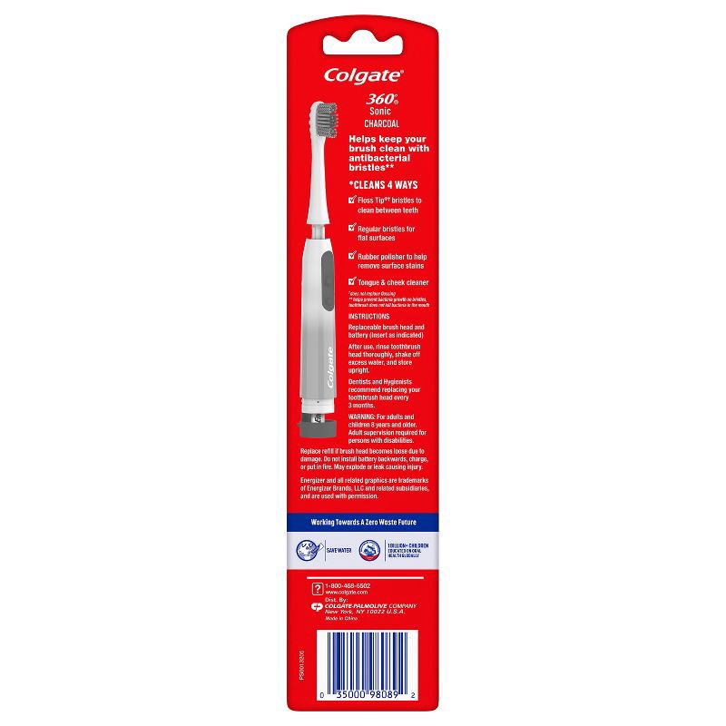 slide 2 of 16, Colgate 360 Charcoal Battery Powered Toothbrush Soft - 1ct, 1 ct