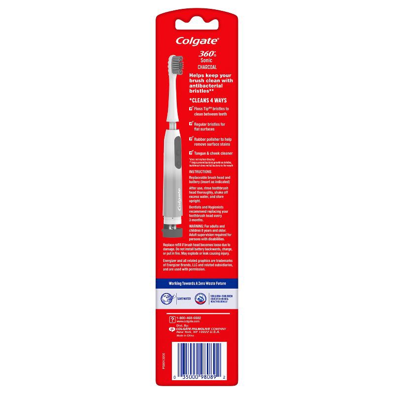 slide 9 of 16, Colgate 360 Charcoal Battery Powered Toothbrush Soft - 1ct, 1 ct