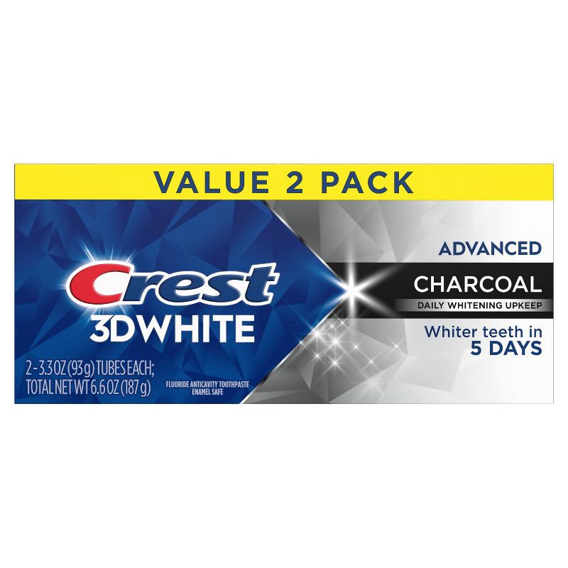 slide 8 of 11, Crest 3D White Advanced Charcoal Teeth Whitening Toothpaste - 3.3oz/2pk, 3.3 oz, 2 ct