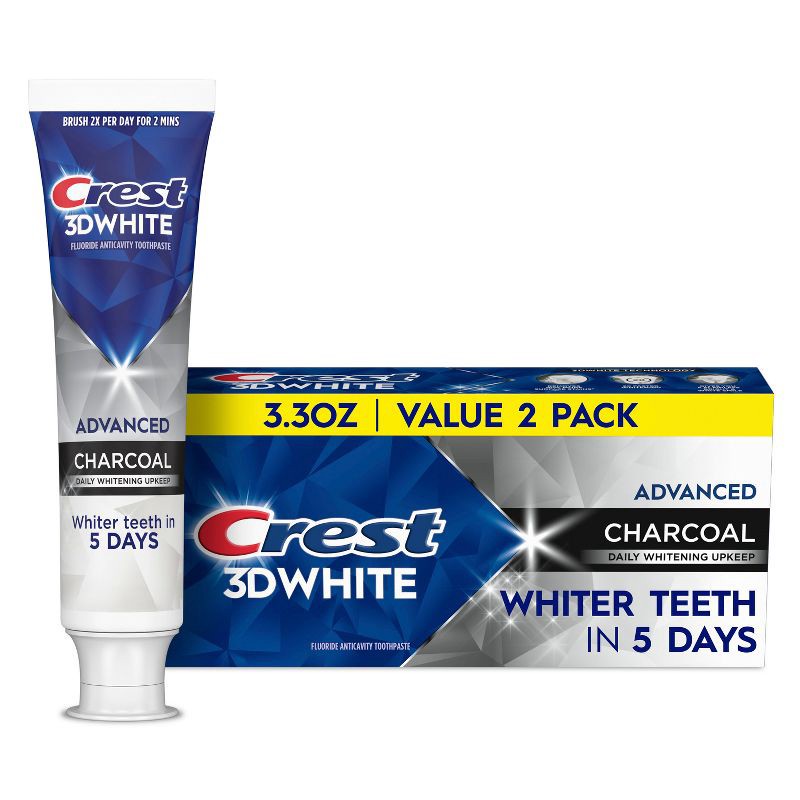 slide 1 of 11, Crest 3D White Advanced Charcoal Teeth Whitening Toothpaste - 3.3oz/2pk, 3.3 oz, 2 ct