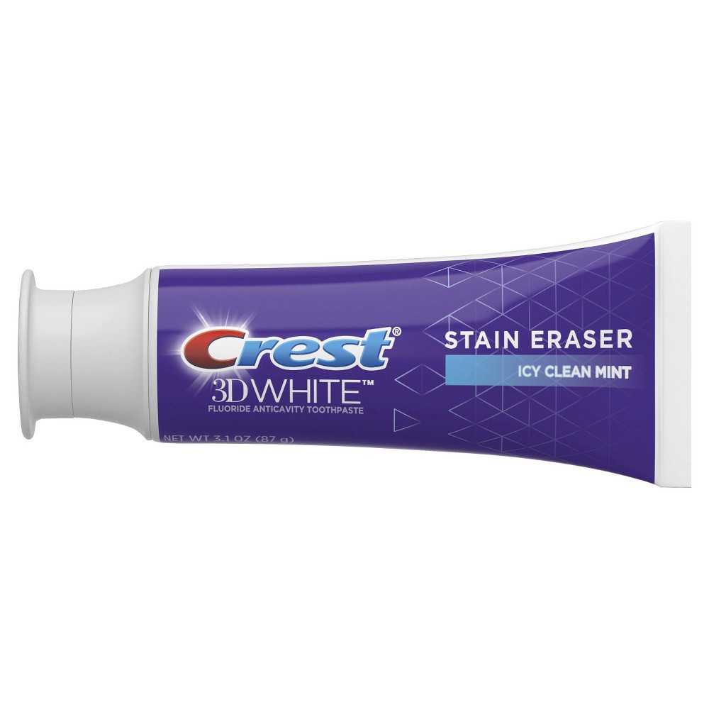 slide 3 of 7, Crest 3D White Stain Eraser Icy Clean Mint Teeth Whitening Toothpaste - 3.1oz, 3.1 oz
