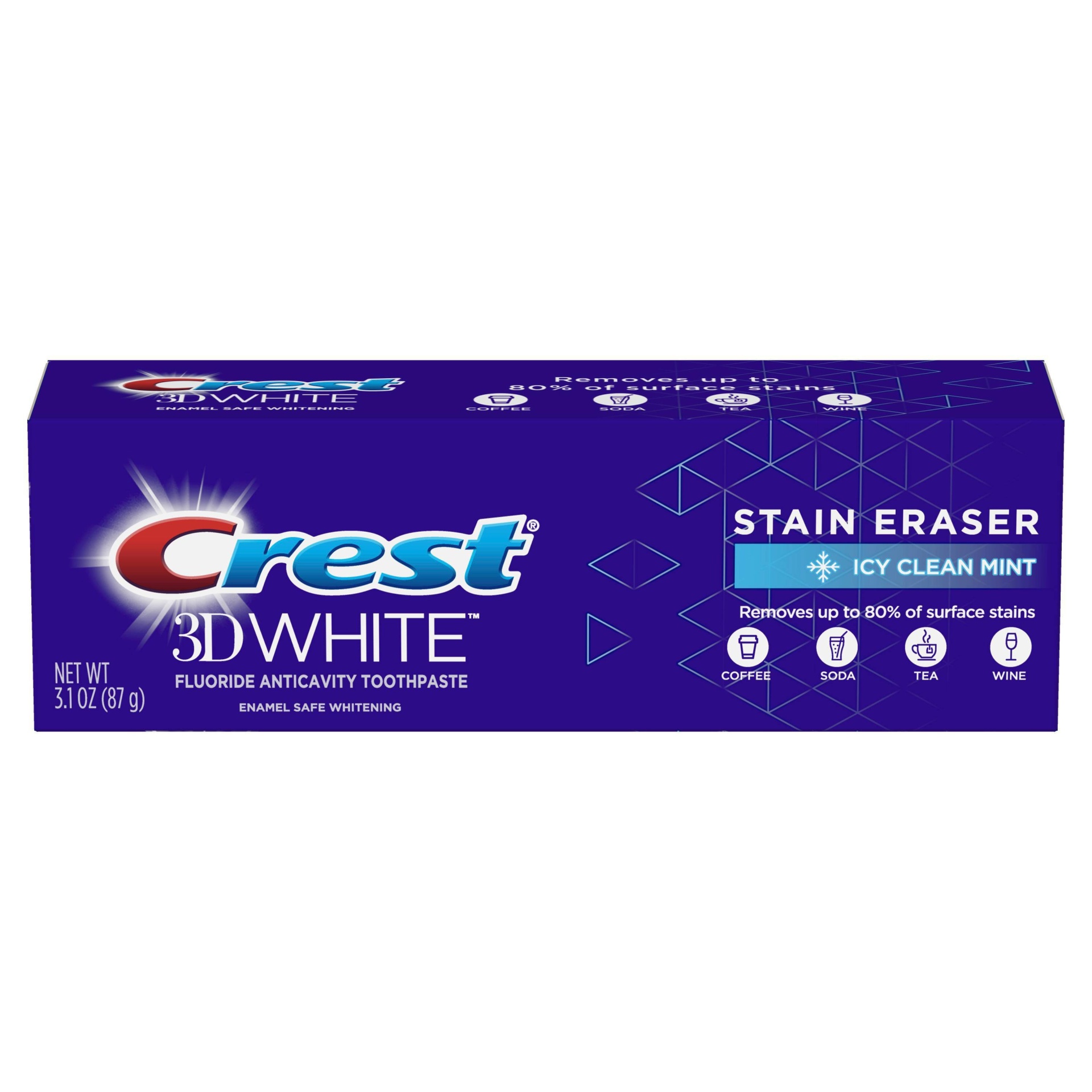 slide 1 of 7, Crest 3D White Stain Eraser Icy Clean Mint Teeth Whitening Toothpaste - 3.1oz, 3.1 oz