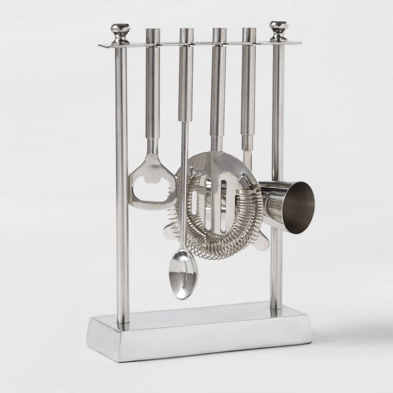 slide 3 of 3, 5pc Stainless Steel Bar Tool Set with Stand Silver - Threshold™: Barware Kit with Storage Case, 5 ct