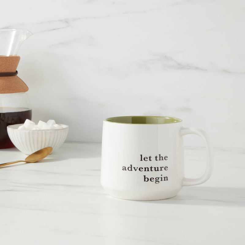 slide 2 of 3, 16oz Stoneware Let the Adventure Begin Mug Moss - Threshold™: Traditional Dark Green Coffee Mug, Dishwasher & Microwave Safe, 16 oz