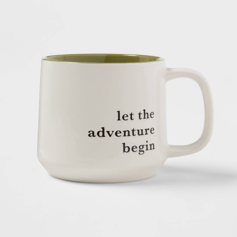 slide 1 of 3, 16oz Stoneware Let the Adventure Begin Mug Moss - Threshold™: Traditional Dark Green Coffee Mug, Dishwasher & Microwave Safe, 16 oz
