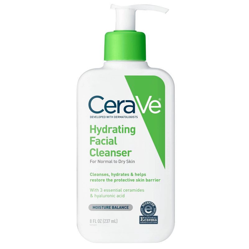 slide 2 of 20, CeraVe Hydrating Face Wash with Hyaluronic Acid and Glycerin for Normal to Dry Skin - 8 fl oz, 8 fl oz