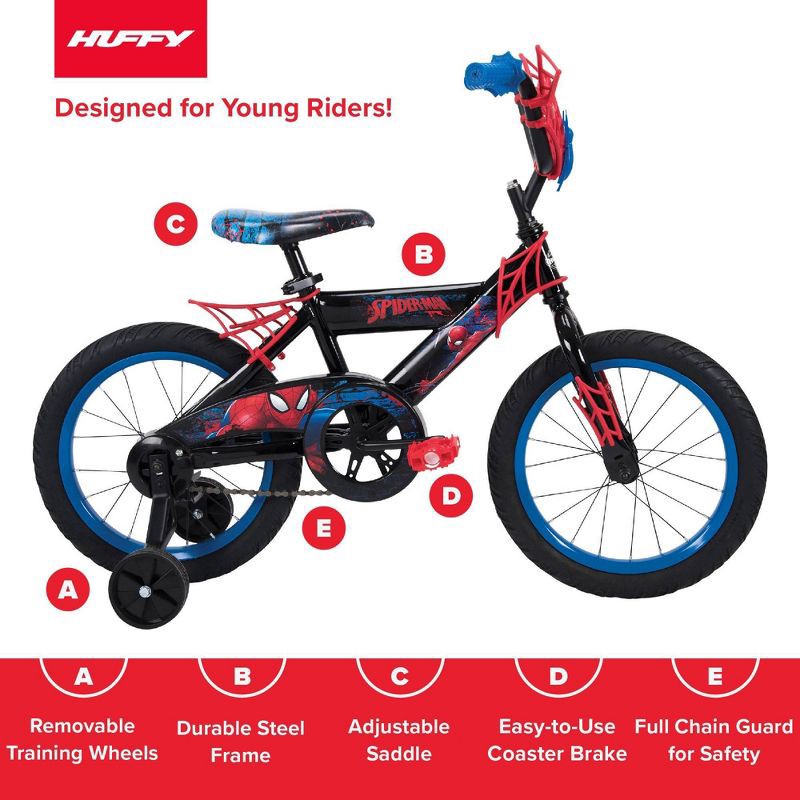 slide 7 of 10, Huffy Marvel Spider-Man Kids' Bike - 16" Wheels - Training Wheels - Black, 1 ct