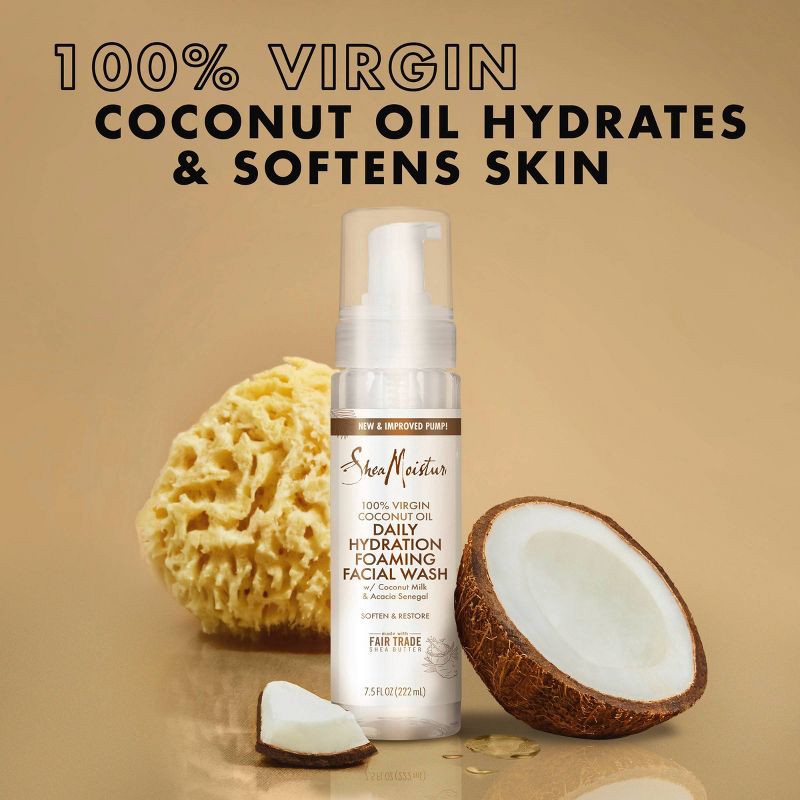 slide 5 of 10, SheaMoisture 100% Virgin Coconut Oil Daily Hydration Foaming Facial Wash - 7.5 fl oz, 7.5 fl oz