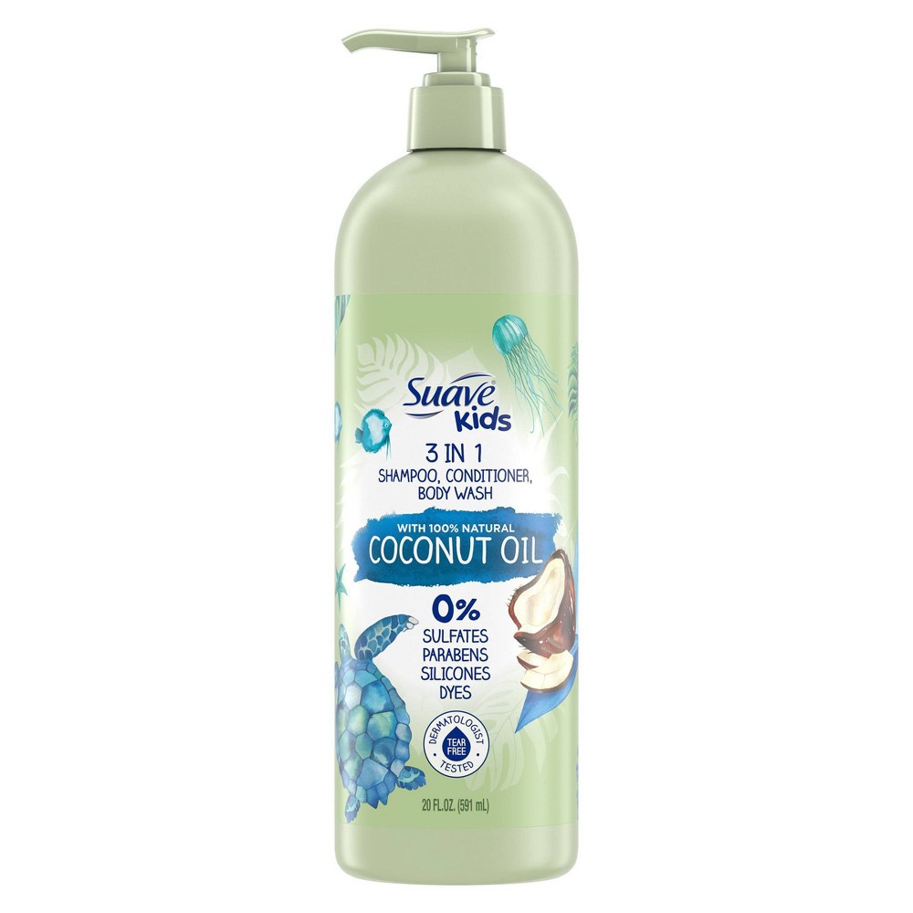 slide 2 of 6, Suave Kids' 100% Natural Coconut Oil 3-in-1 Shampoo, Conditioner, & Body Wash - 20 fl oz, 20 fl oz