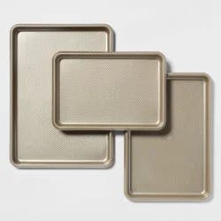 Set of 3 Cookie Sheets Gold Warp Resistant Textured Steel - Made By Design