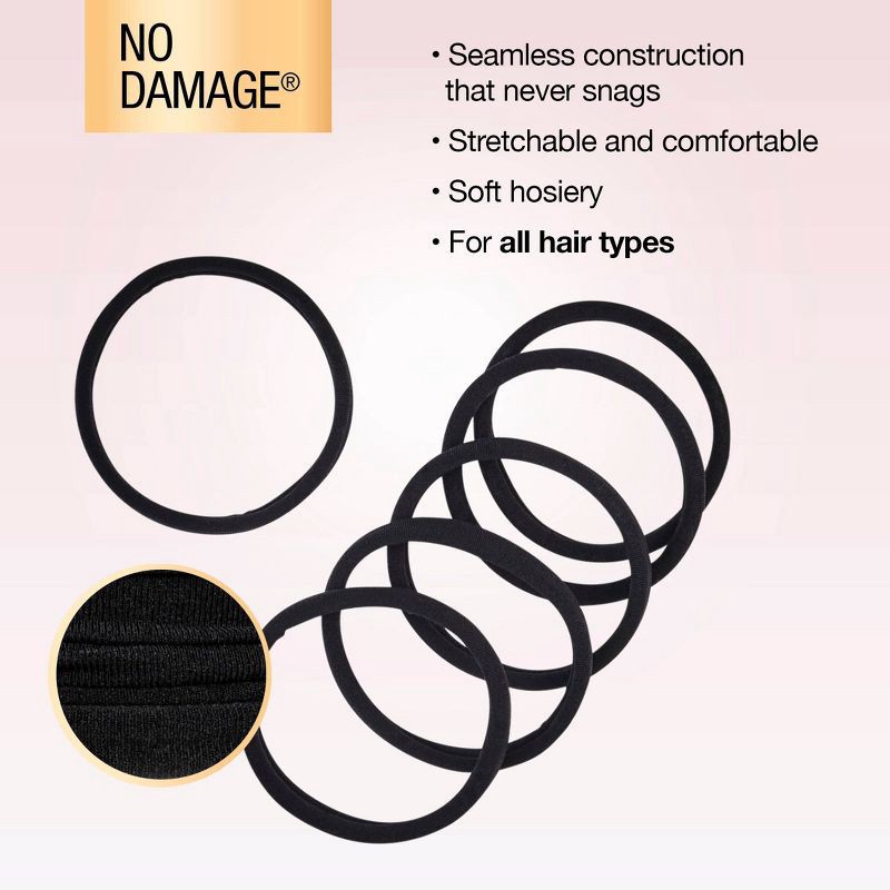 slide 5 of 8, scunci scünci No Damage Super Comfy Hosiery Elastic Hair Ties - Black - All Hair - 6pk, 6 ct