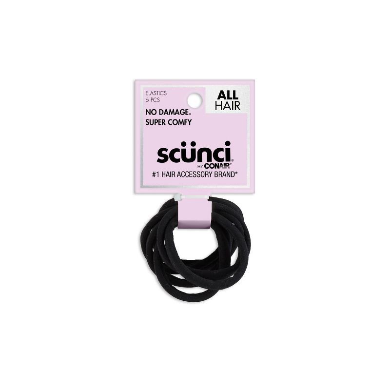 slide 1 of 8, scunci scünci No Damage Super Comfy Hosiery Elastic Hair Ties - Black - All Hair - 6pk, 6 ct