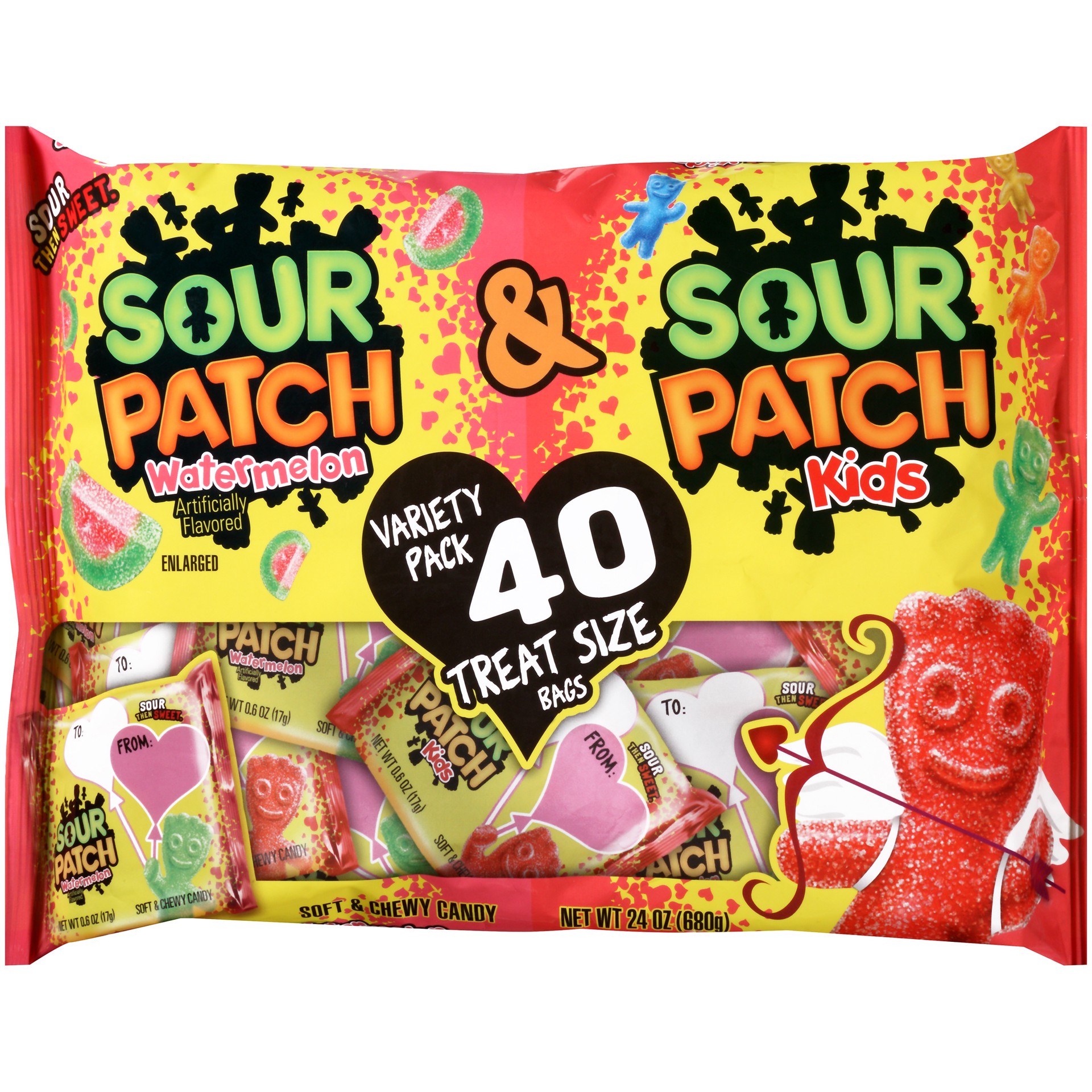 slide 2 of 11, SOUR PATCH KIDS Original & Watermelon Candy, Valentine''s Day Edition, 40 Treat Size Packs, 1.5 lb