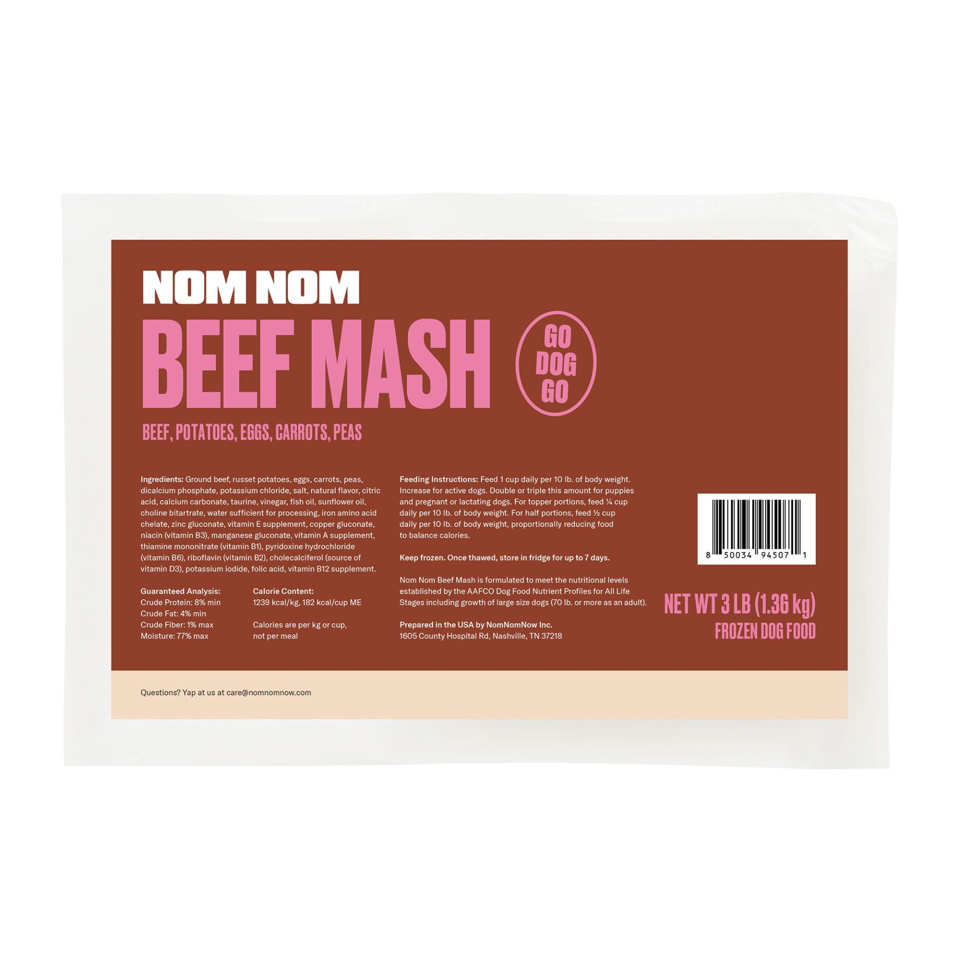 slide 1 of 1, NOM NOM All Life Stage Frozen Dog Food - Beef, 3 lb