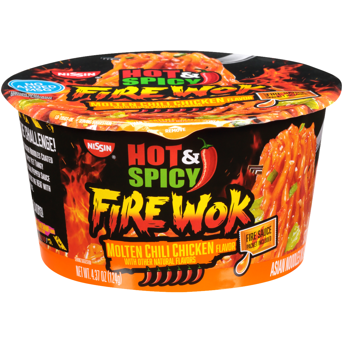 slide 1 of 5, Nissin Fire Wok Hot & Spicy Stir Fry Molten Chili Chicken Flavor Asian Noodles in Sauce 4.37 oz, 4.37 oz