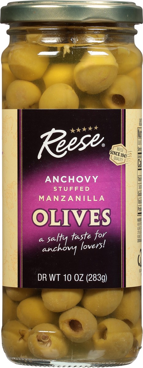 slide 6 of 9, Reese Anchovy Stuffed Olives Manzanilla Pickles 10 oz, 10 oz