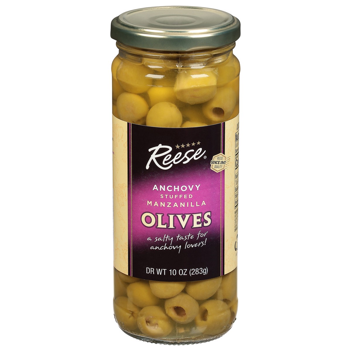 slide 1 of 9, Reese Anchovy Stuffed Olives Manzanilla Pickles 10 oz, 10 oz