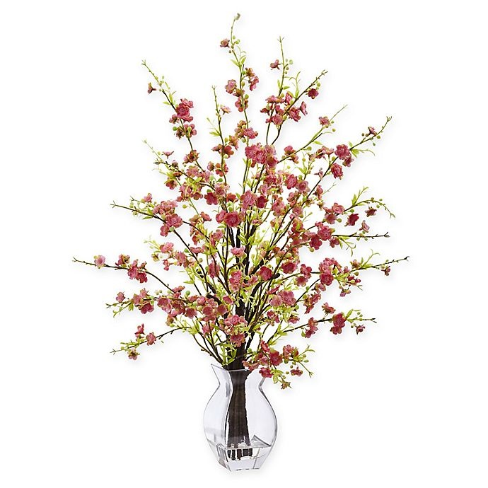 slide 1 of 1, Nearly Natural Pink Cherry Blossom Branch Arrangement - Glass Vase, 26 in