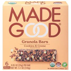 MadeGood Cookies & Creme Granola Bars, 6 - 0.85 oz Bars