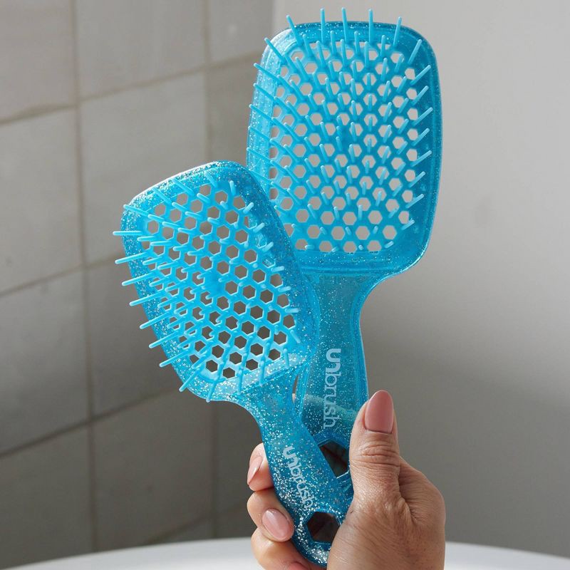 slide 4 of 4, UNbrush Mini Glitter Detangling Hair Brush - Sapphire Blue, 1 ct