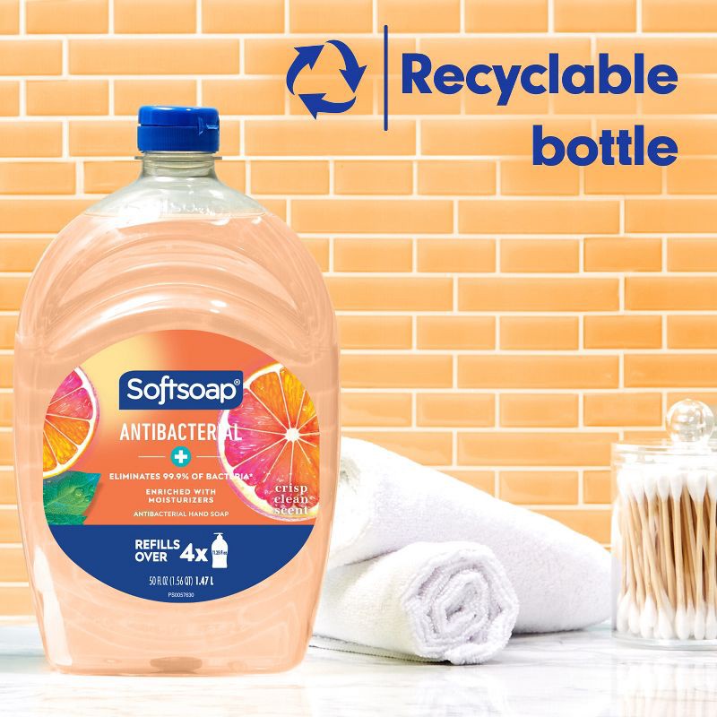 slide 2 of 19, Softsoap Antibacterial Liquid Hand Soap Refill - Crisp Clean - 50 fl oz, 50 fl oz