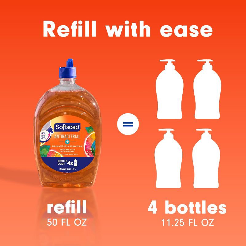 slide 7 of 18, Softsoap Antibacterial Liquid Hand Soap Refill - Crisp Clean - 50 fl oz, 50 fl oz