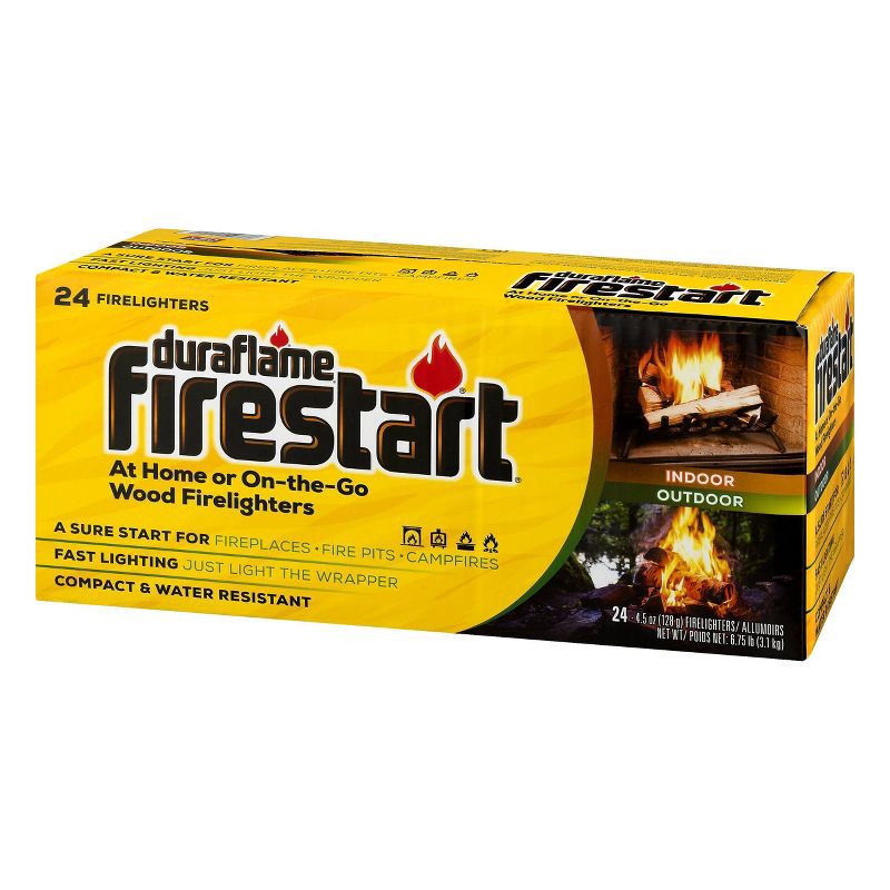 slide 3 of 7, Duraflame 24ct 4.5oz Firestart Firelighter: Solid Fuels for Fire Logs & Firestarter, 6" Height, 12.94" Width, 7 lbs, 24 ct, 4.5 oz, 7 lb