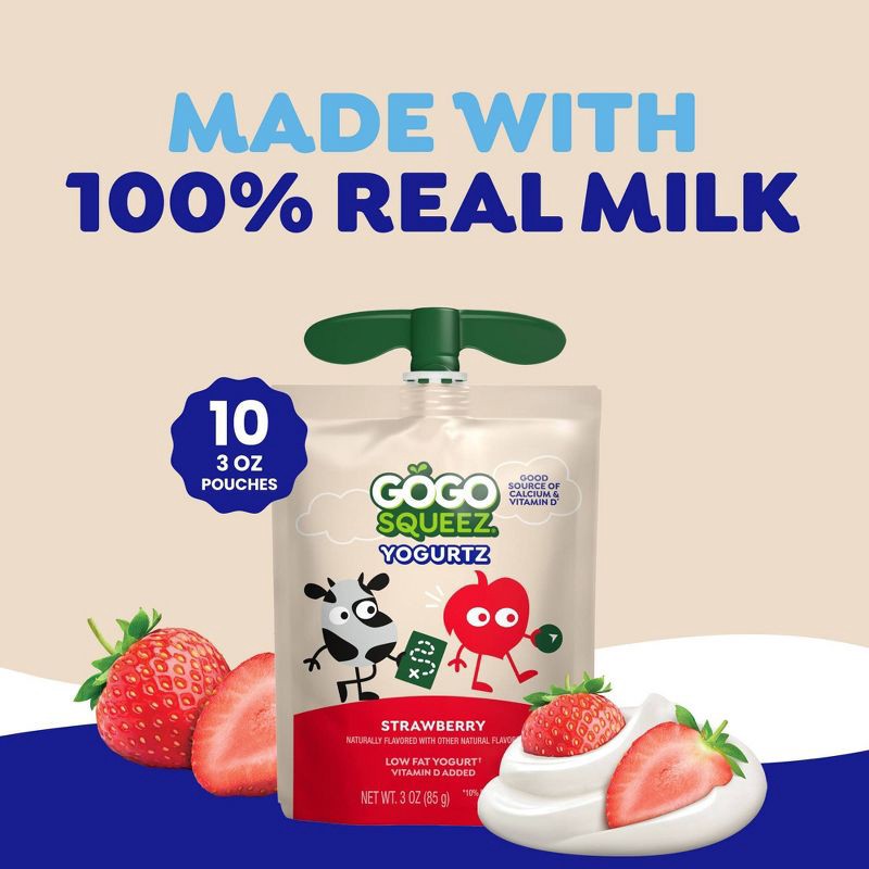 slide 4 of 11, GoGo SqueeZ Kids' YogurtZ Strawberry Pouches - 3oz/10ct, 10 ct; 3 oz