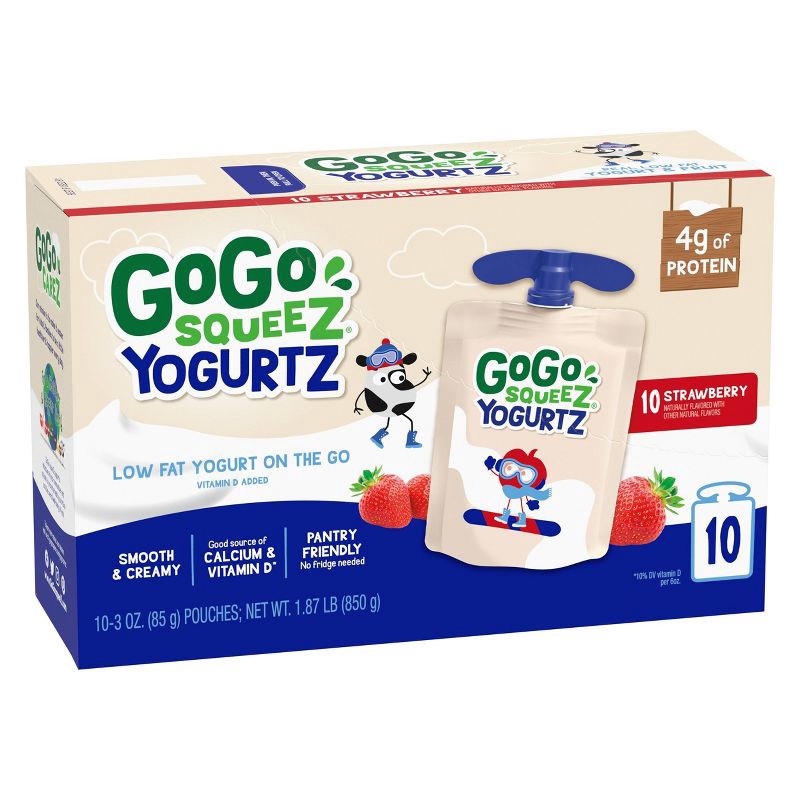 slide 10 of 11, GoGo SqueeZ Kids' YogurtZ Strawberry Pouches - 3oz/10ct, 10 ct; 3 oz