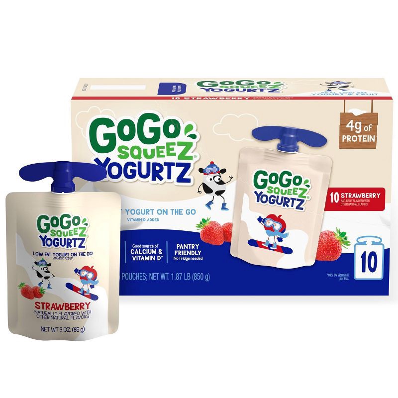 slide 11 of 11, GoGo SqueeZ Kids' YogurtZ Strawberry Pouches - 3oz/10ct, 10 ct; 3 oz