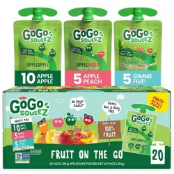 GoGo SqueeZ No Sugar Added Applesauce and Fruit Puree Apple Peach & Gimme Five! Variety Pack - 3.2oz/20ct