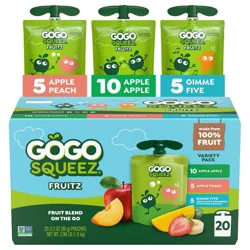 GoGo SqueeZ No Sugar Added Applesauce and Fruit Puree Apple Peach & Gimme Five! Variety Pack - 3.2oz/20ct