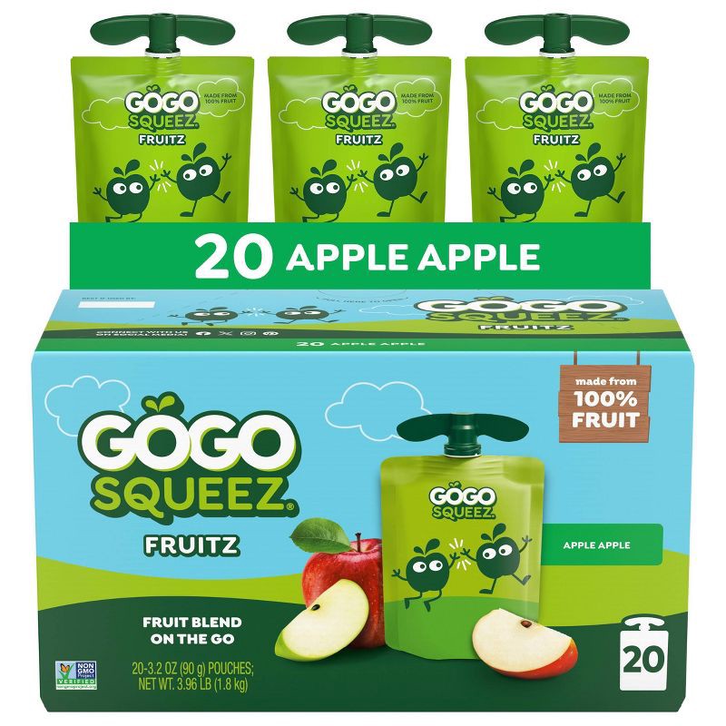 slide 1 of 7, GoGo SqueeZ No Sugar Added Applesauce and Fruit Puree Apple Apple - 3.2oz/20ct, 3.2 oz, 20 ct