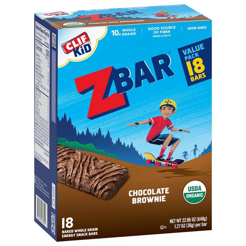 slide 2 of 7, Clif Kid Zbar Organic Chocolate Brownie Energy Bars - 18ct, 18 ct