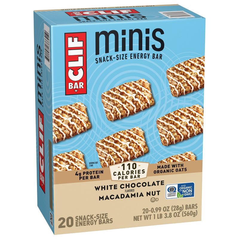 slide 7 of 13, CLIF Bar Mini White Chocolate Macadamia Granola Protein Bar Made with Organic Oats - 19.8oz/20pk, 19.8 oz, 20 ct