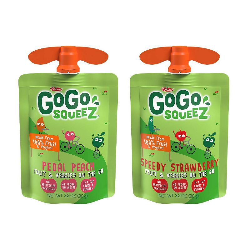slide 3 of 6, GoGo SqueeZ Fruit & VeggieZ No Sugar Added Applesauce and Puree Pedal Peach and Speedy Strawberry Variety Pack - 3.2oz/12ct, 12 ct; 3.2 oz