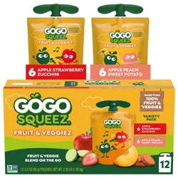 GoGo SqueeZ Fruit & VeggieZ No Sugar Added Applesauce and Puree Pedal Peach and Speedy Strawberry Variety Pack - 3.2oz/12ct