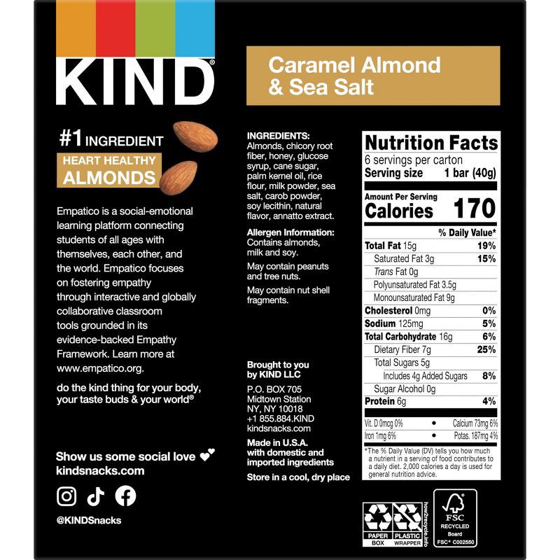 slide 2 of 8, KIND Bars Caramel Almond & Sea Salt Gluten Free Snacks - 6ct, 6 ct; 8.4 oz