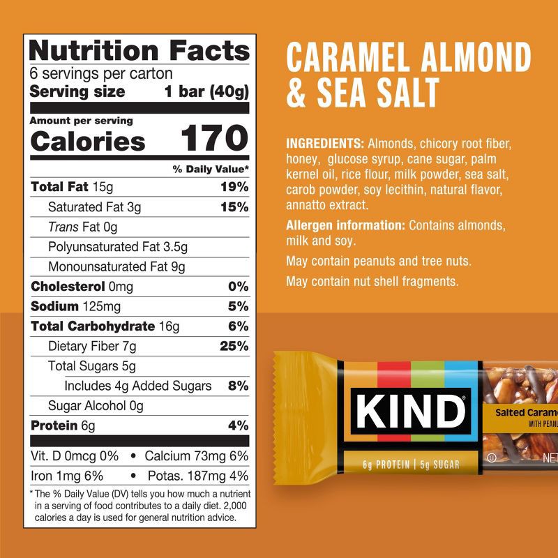 slide 3 of 8, KIND Bars Caramel Almond & Sea Salt Gluten Free Snacks - 6ct, 6 ct