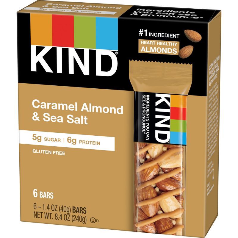 slide 7 of 8, KIND Bars Caramel Almond & Sea Salt Gluten Free Snacks - 6ct, 6 ct; 8.4 oz