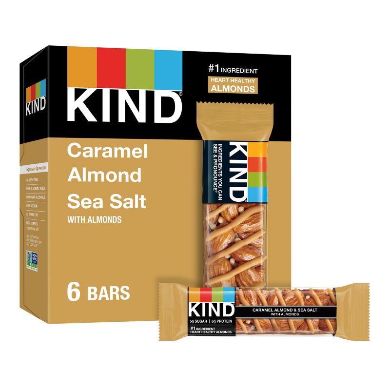 slide 1 of 8, KIND Bars Caramel Almond & Sea Salt Gluten Free Snacks - 6ct, 6 ct; 8.4 oz