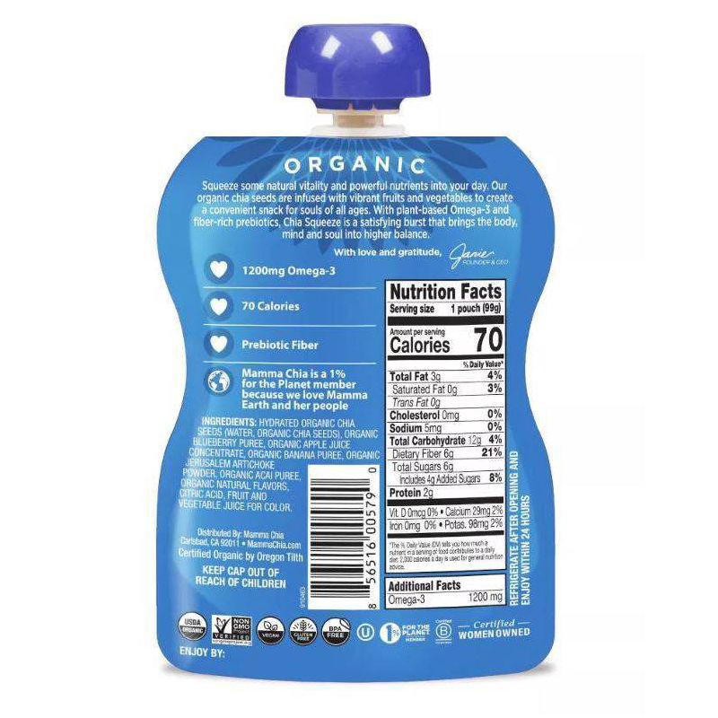 slide 5 of 8, Mamma Chia Blueberry Acai Squeeze Vitality Snack Pouches - 14oz/4pk, 4 ct; 14 oz