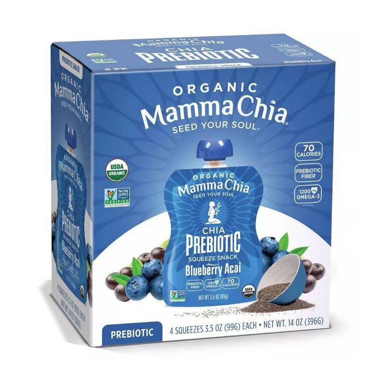 slide 1 of 8, Mamma Chia Blueberry Acai Squeeze Vitality Snack Pouches - 14oz/4pk, 4 ct; 14 oz