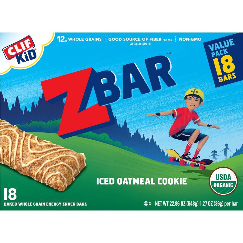 slide 5 of 7, CLIF Kid ZBar Organic Iced Oatmeal Cookie Energy Bars - 18ct, 18 ct