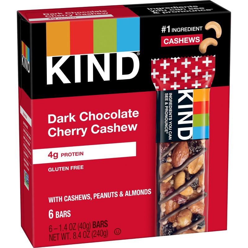 slide 3 of 7, KIND Bars Dark Chocolate Cherry Cashew Gluten Free Snacks - 6ct, 6 ct