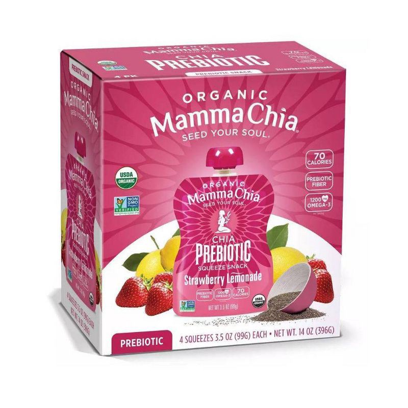 slide 1 of 7, Mamma Chia Strawberry Lemonade Squeeze Vitality Snack Pouches - 14oz/4pk, 4 ct; 14 oz