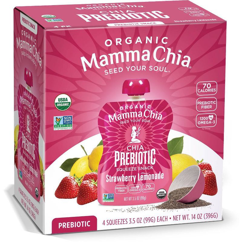 slide 1 of 5, Mamma Chia Strawberry Lemonade Squeeze Vitality Snack - 4ct, 4 ct