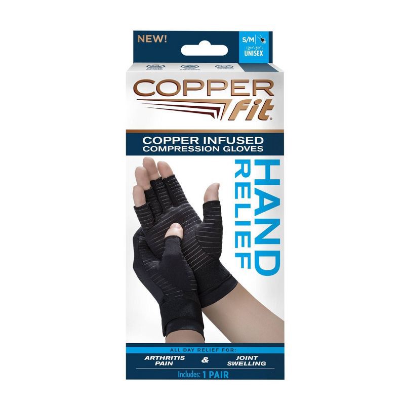 slide 1 of 5, Copper Fit Hand Relief Gloves - S/M, 1 ct